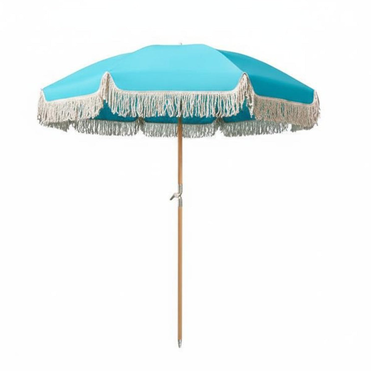 Fringe Patio Umbrella Adjustable Tilt Wooden Pole Sunshade for Poolside