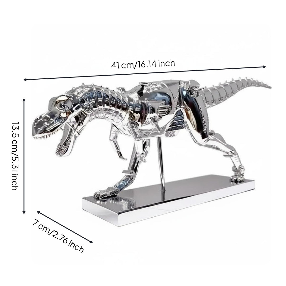 Shiny Dinosaur Sculpture Electroplated Silver Dinosaur Figurine Modern Style Animal Figurine Statue