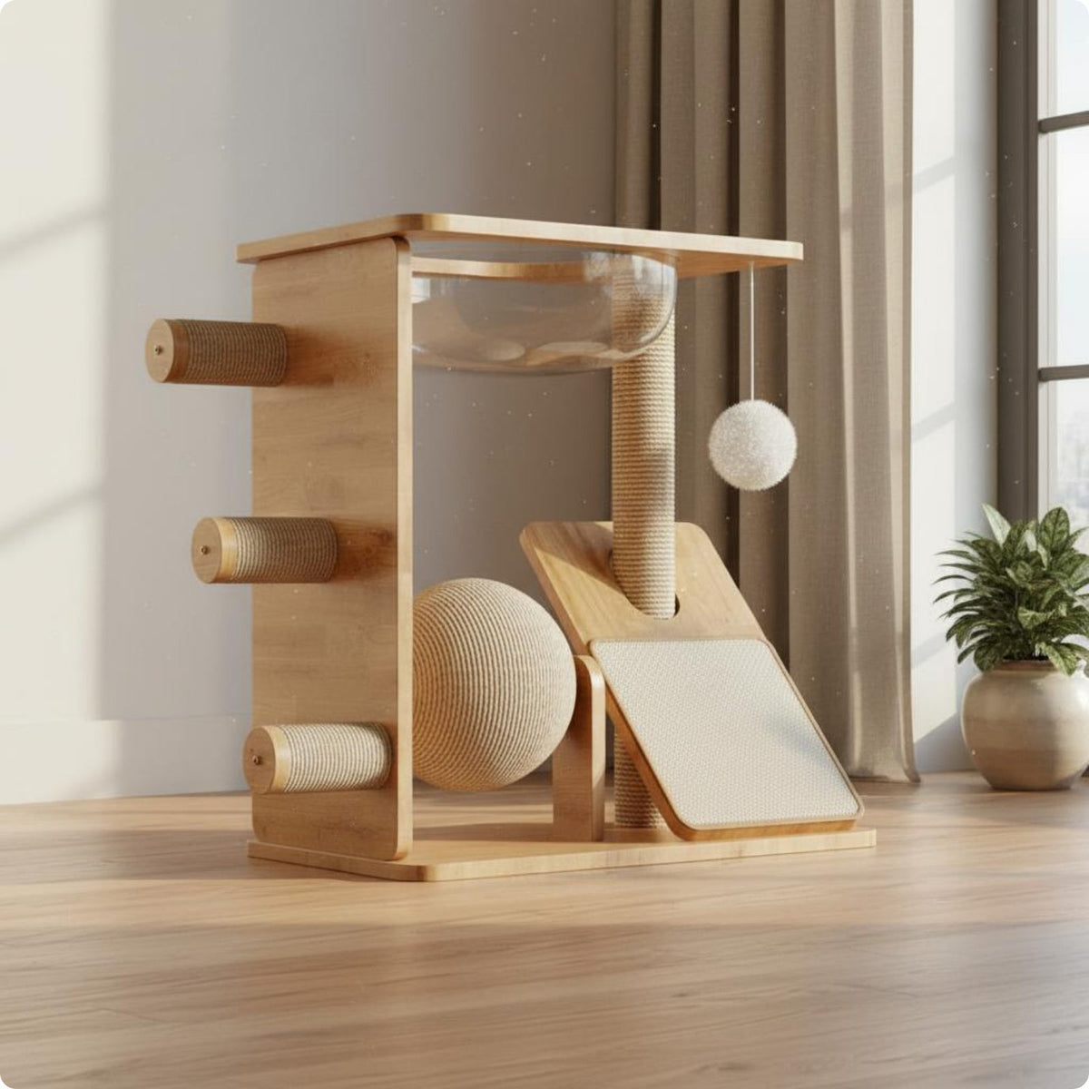 Wooden Feline Tree Stable Base Wooden Feline Structure for Indoor