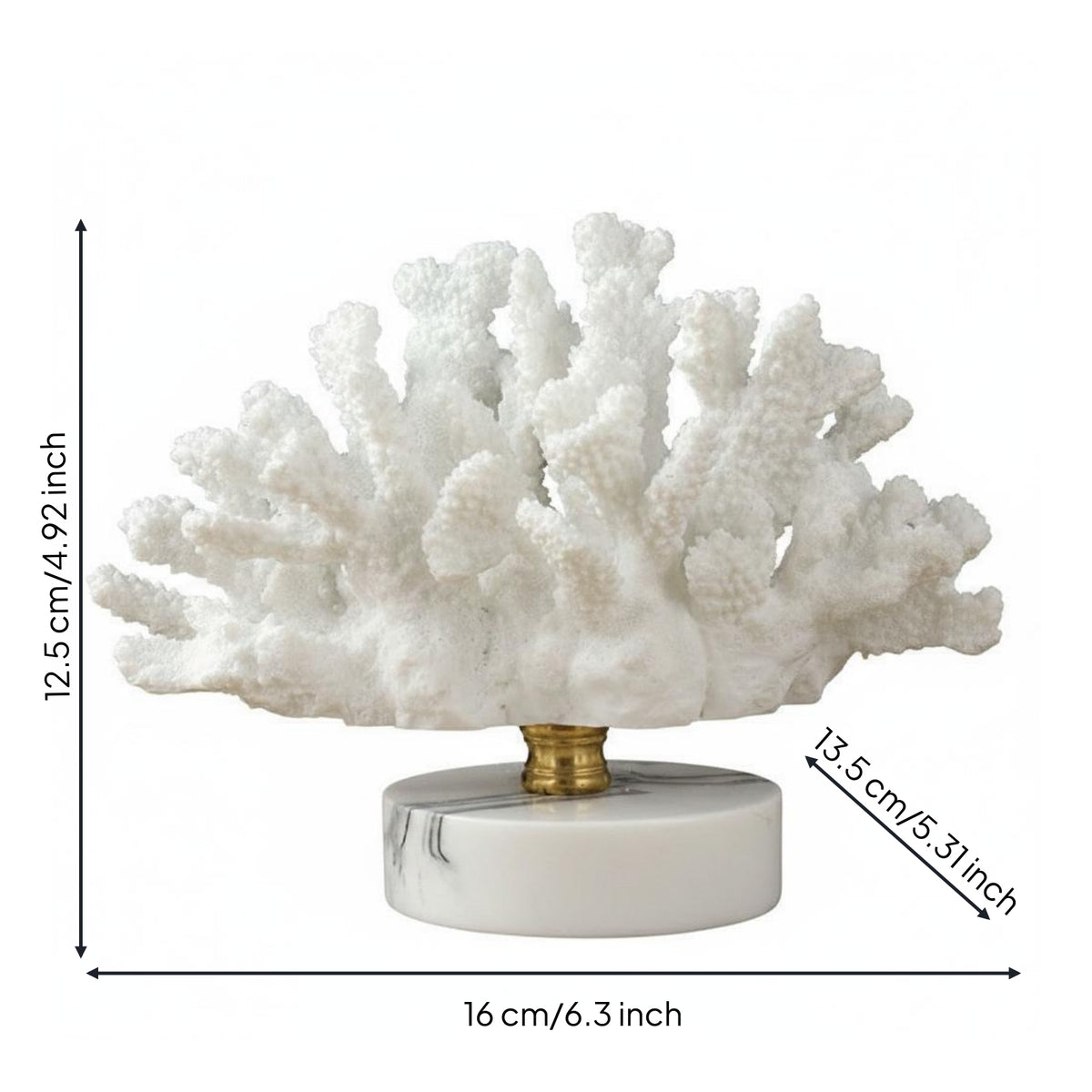 Coral Tabletop Ornament White Desktop Decor Piece Gilded Finish for Cabinet