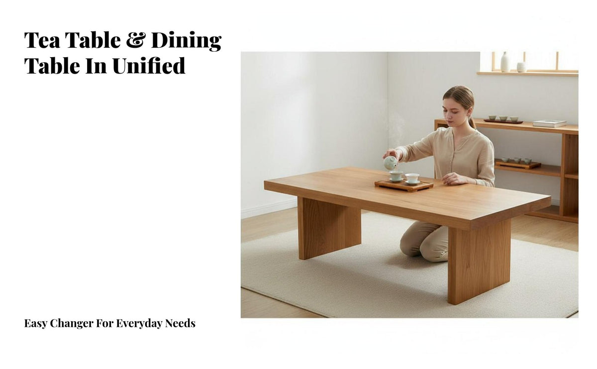 Long Slab-Top Table with Bench and Chairs Nordic aesthetic Tea Serving Station Complete Furniture Set Seating Arrangement for Living Room, Dining Area