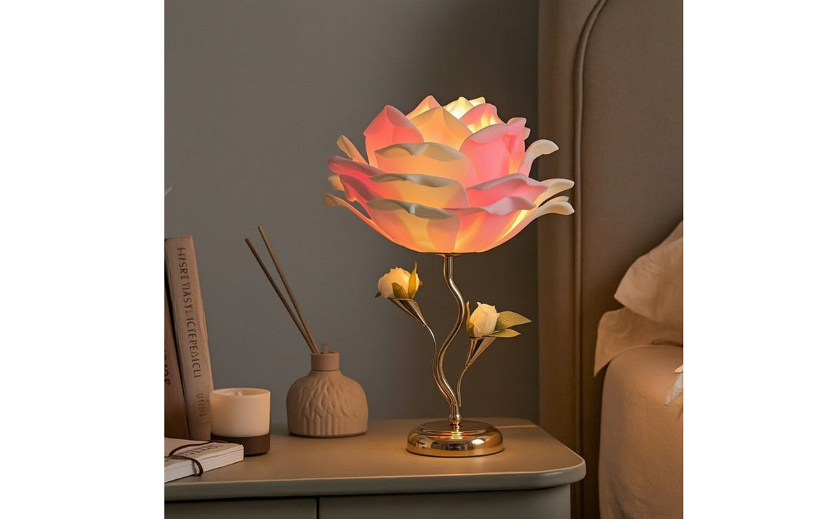 Gold Rose Table Lamp Elegant Flower Table Lamp Decorative Bedside Light Warm Glow for Bedroom, Nightstand, Reading Corner