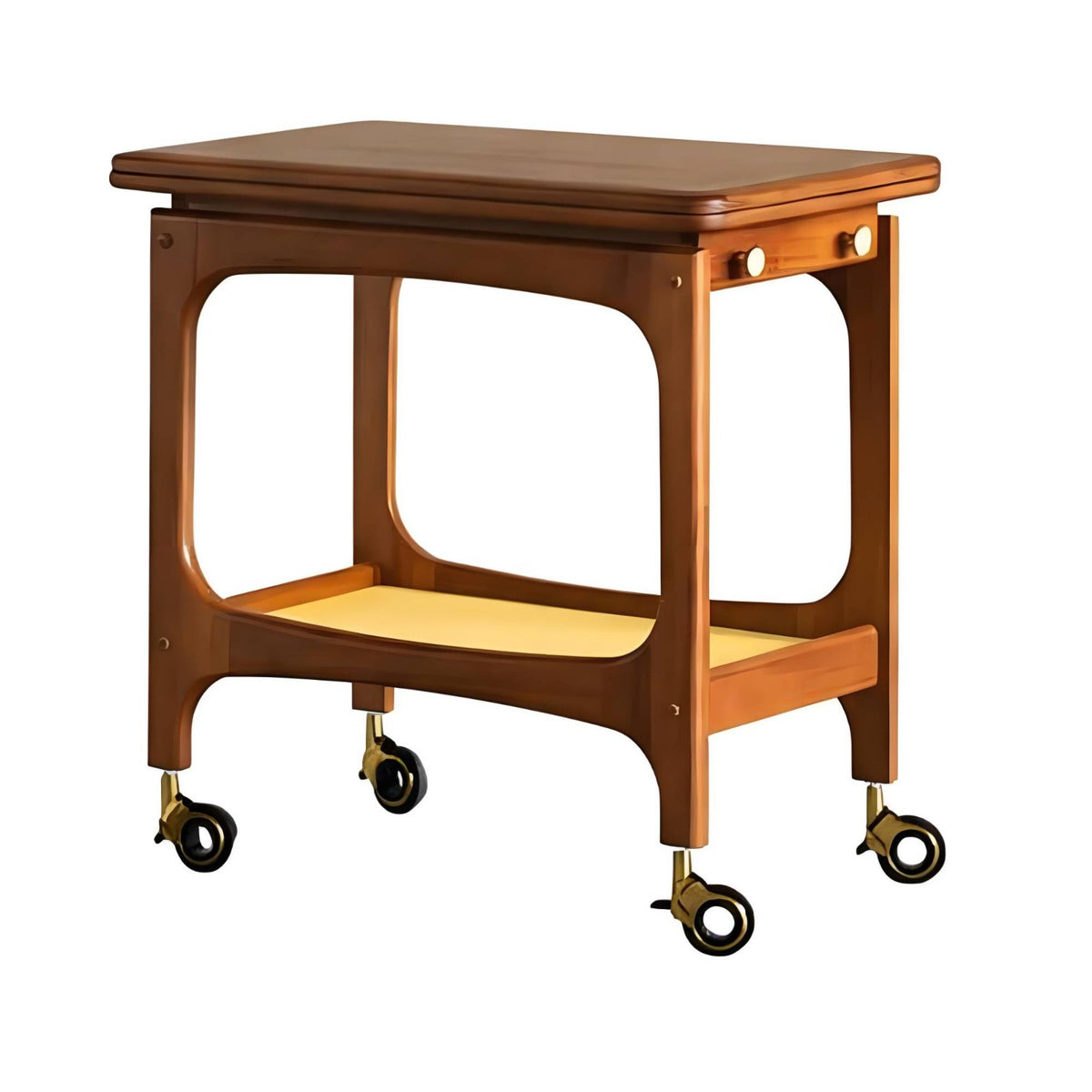 Wooden Trolley with fold-downdownpanel Top Multi-Functional Mobile Storage for home dwellers