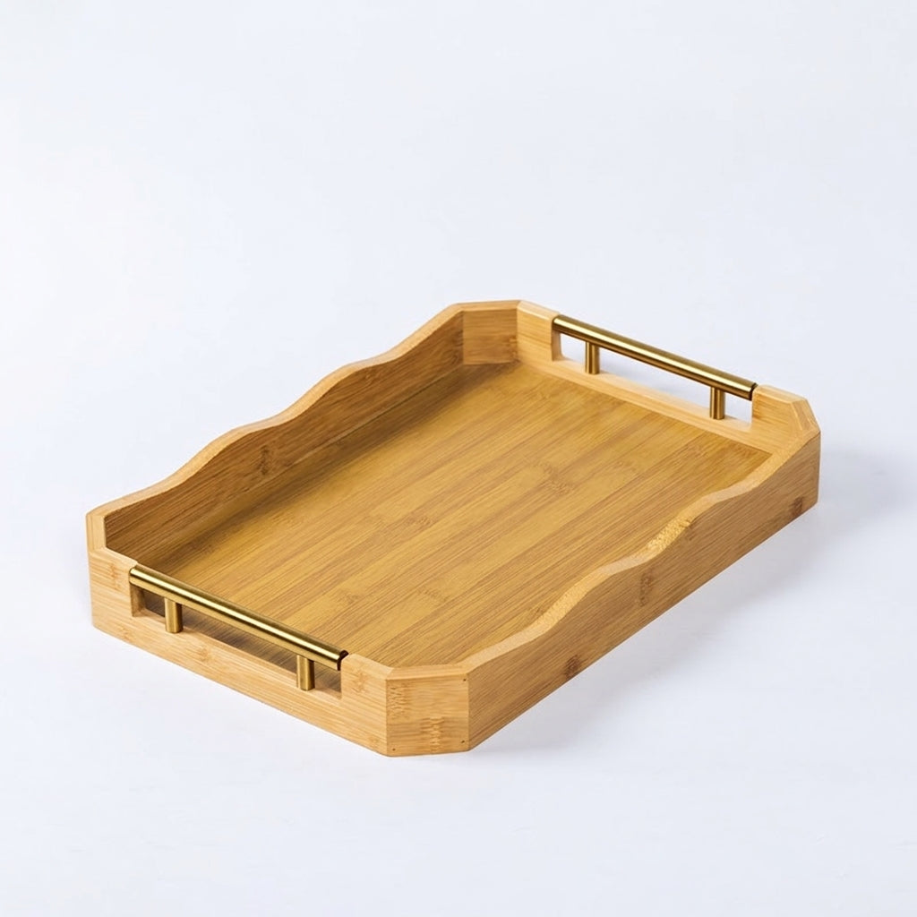 Bamboo Serving Tray with Metal Handle