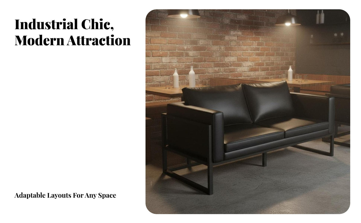 Long-Lasting Construction Industrial Design Booth Set High-Density Foam Cushion Modern Bar Table and Sofa Easy to Clean Metal Frame Restaurant Sofa Space-Saving Design for Cafe Owners, Interior Designers, Eatery, Lounge, Cafeteria, Food Hall