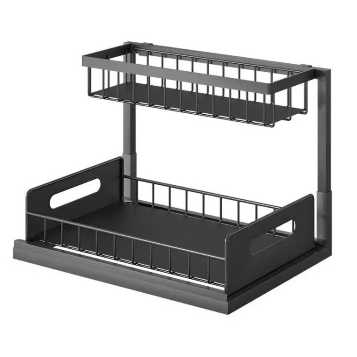 1 Piece Pull Out Cabinet Organizer 2 Level Slide Out Drawer Storage Rack Sturdy Metal Basket Shelf Suitable for Kitchen and Bathroom Cabinets