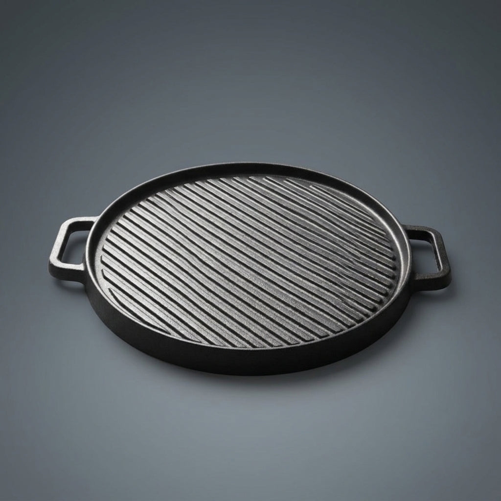 Frying Pan for Induction Hob and Gas Hob, Large 30cm Cast Iron Griddle and Grill Pan, Versatile Sandwich Maker, Durable Camping Cookware Pack