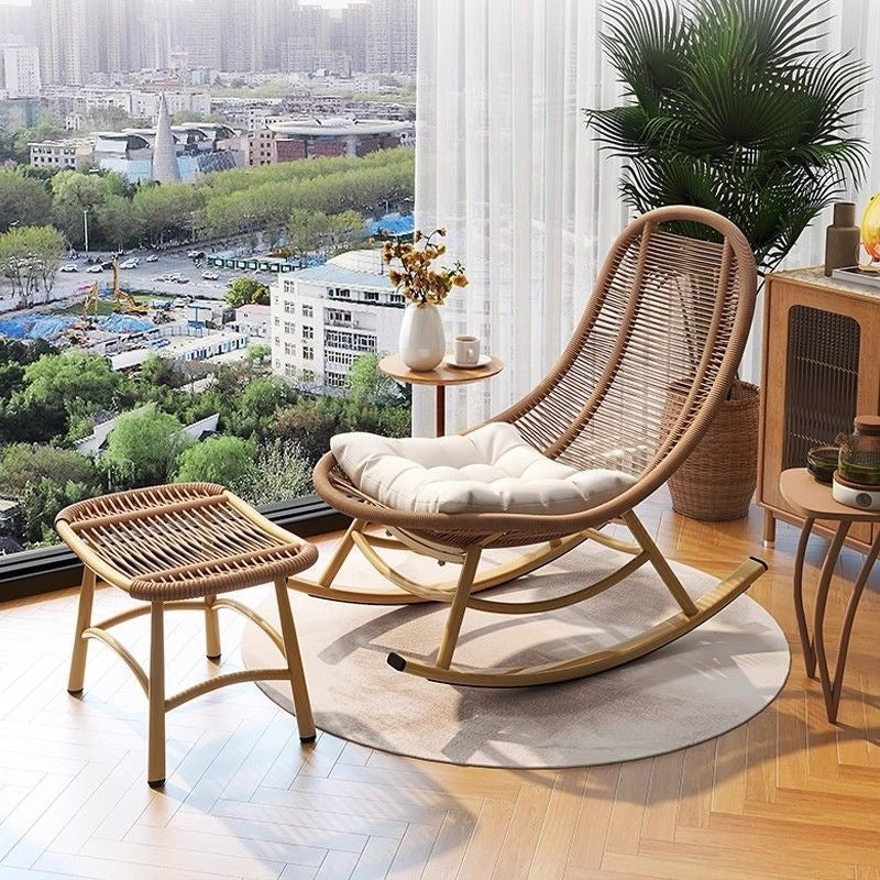 Rattan Rocking Chair for Adults, Balcony Garden Outdoor Use, Modern Style