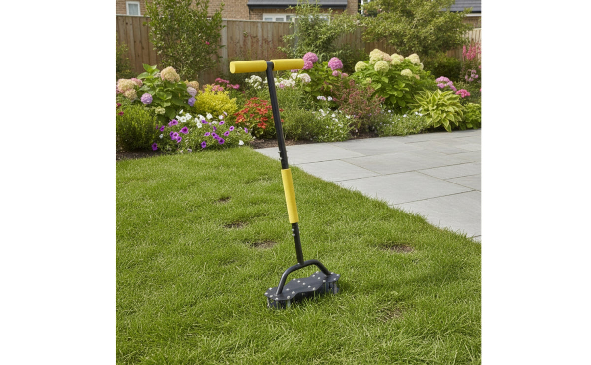 Lawn Aerator with T-Handle Ergonomic Manual Soil Aerator Handheld for Gardeners, Homeowners, Yard Work