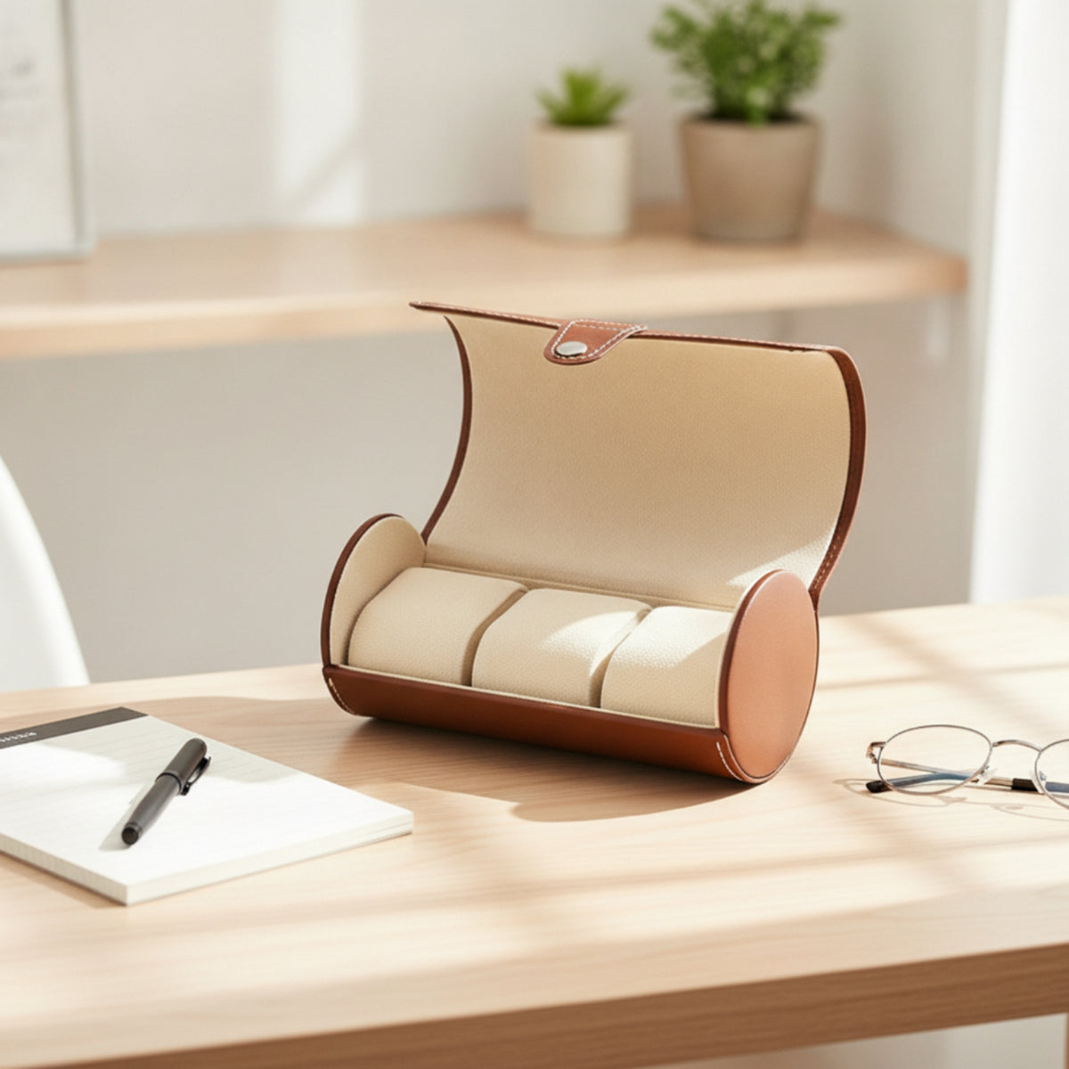 Faux Leather Watch Roll Portable Watch Storage Case Padded Organizer Cushioned for Dresser