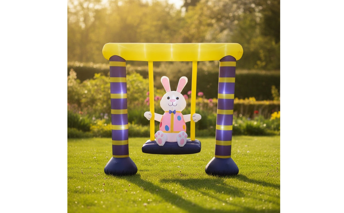 Inflatable Inflatable Rabbit on Swing Outdoor Easter Bunny Inflatable Festive Yard Decoration Cute for Families