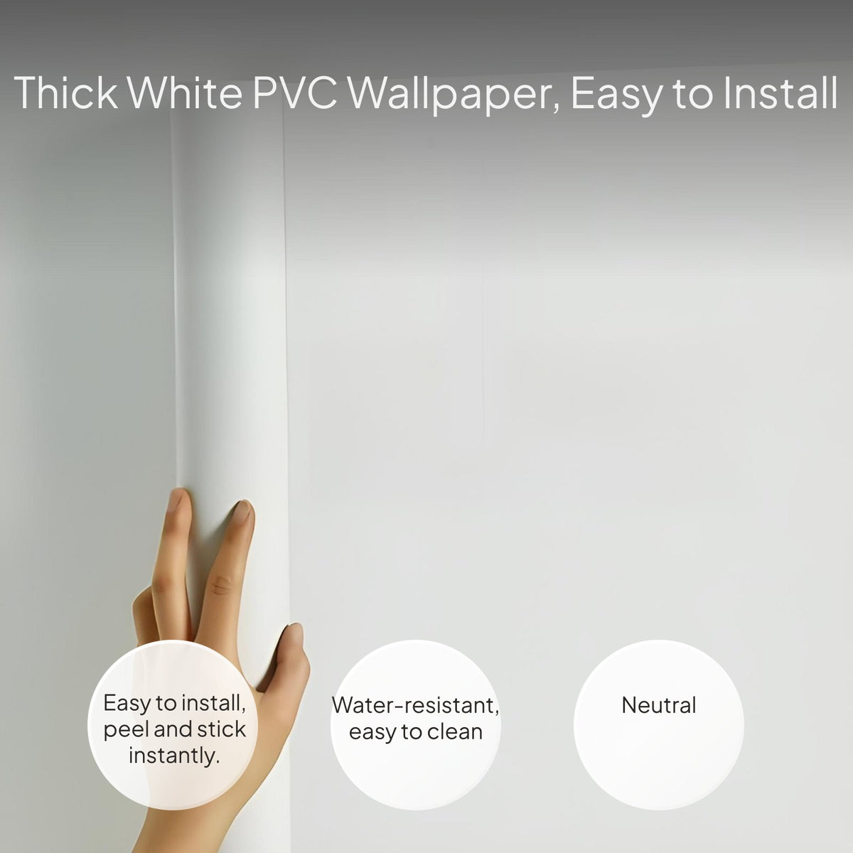 Pressure-Sensitive Ivory Wallpaper, Thick PVC, Water-Resistant