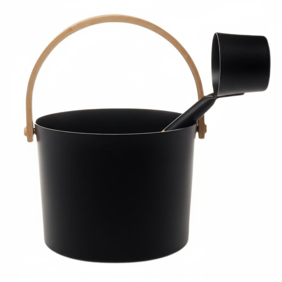 Black Sauna Pail with Bamboo Handle Traditional Design for Steam Room