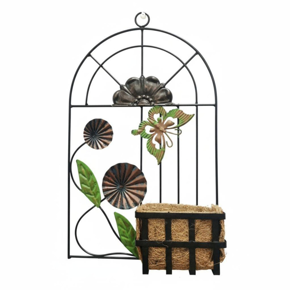 Wrought Iron Wall Planter Space Saving Wall Hanging Flower Pot Metal Hanging Planter Retro Design Decorative Plant Basket