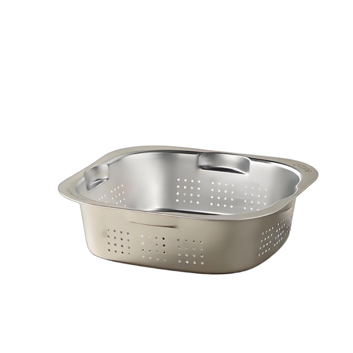 Double-Layer Draining Basin Flat Wide Rim Square Strainer Bowl