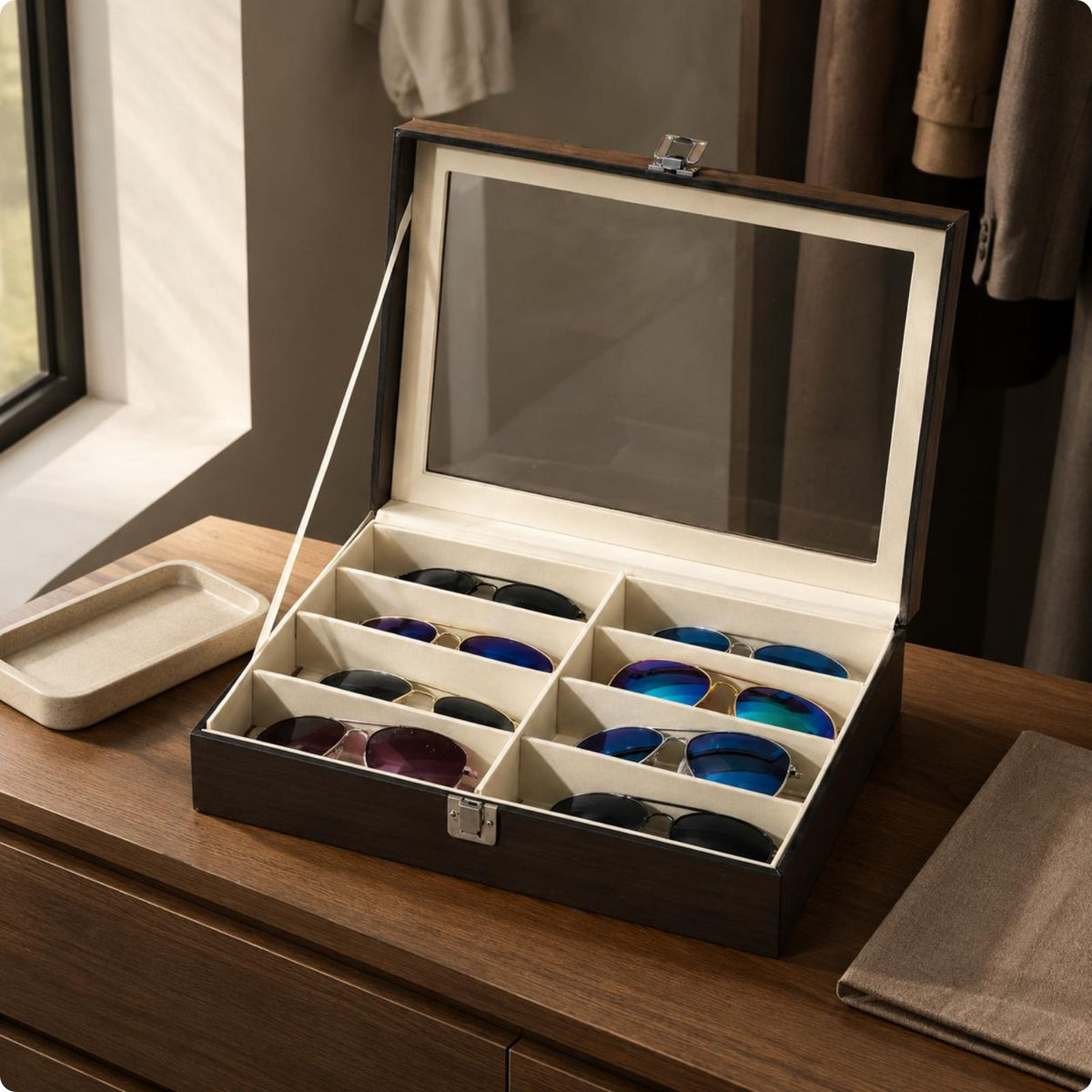8-Grid Eyewear Organizer Dustproof 8-Slot Glasses Case Dust Proof for Wardrobe
