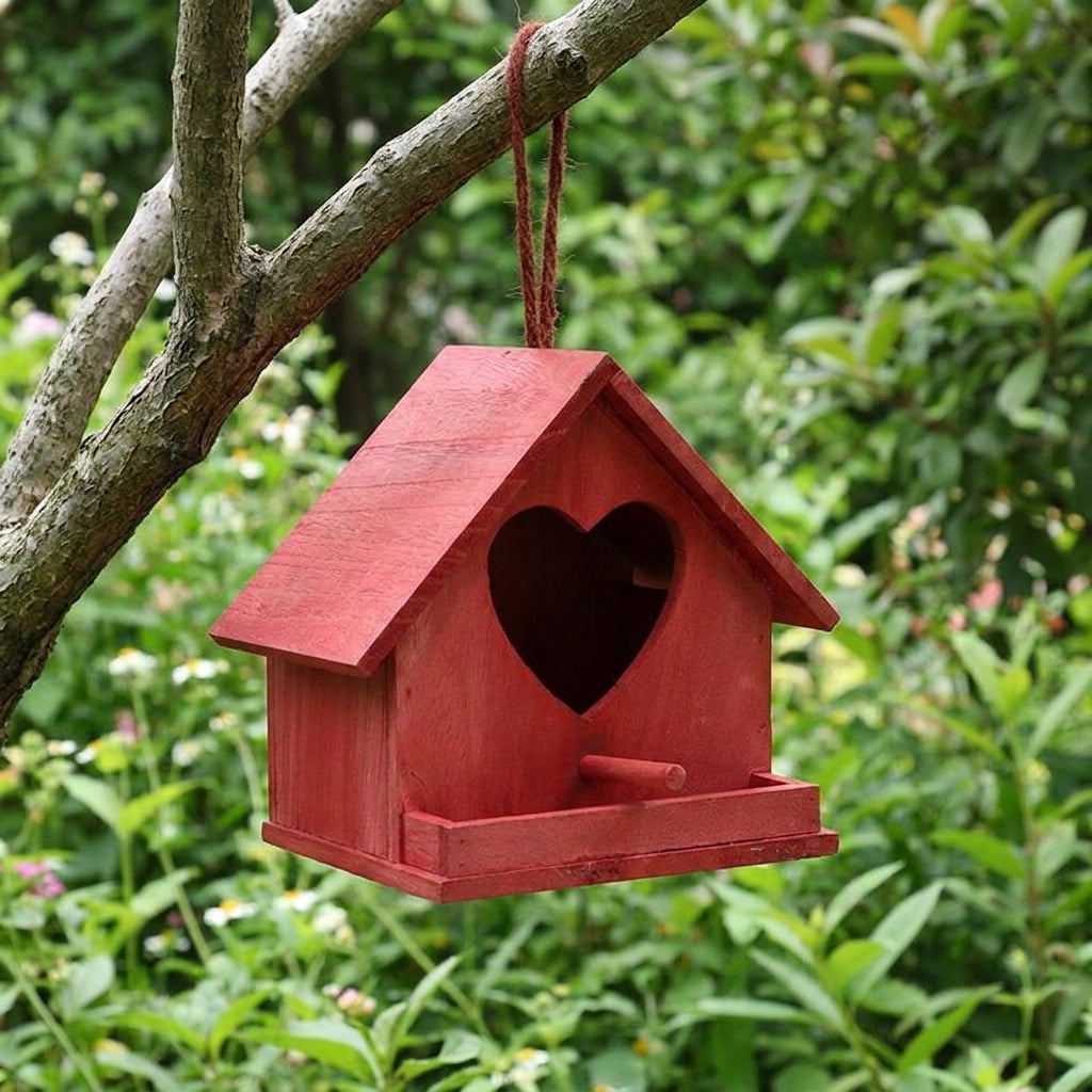 Bird Boxes for Gardens UK and Bird Houses for Garden, Red Wooden Birdhouse, Hanging Birdhouse with Perch for Nesting and Garden Decor
