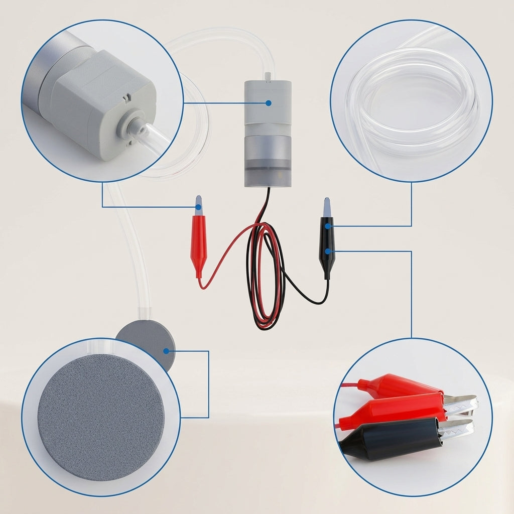 12V Car Oxygen Pump for Live Fish Transport, Portable DC Aerator with Battery Clips