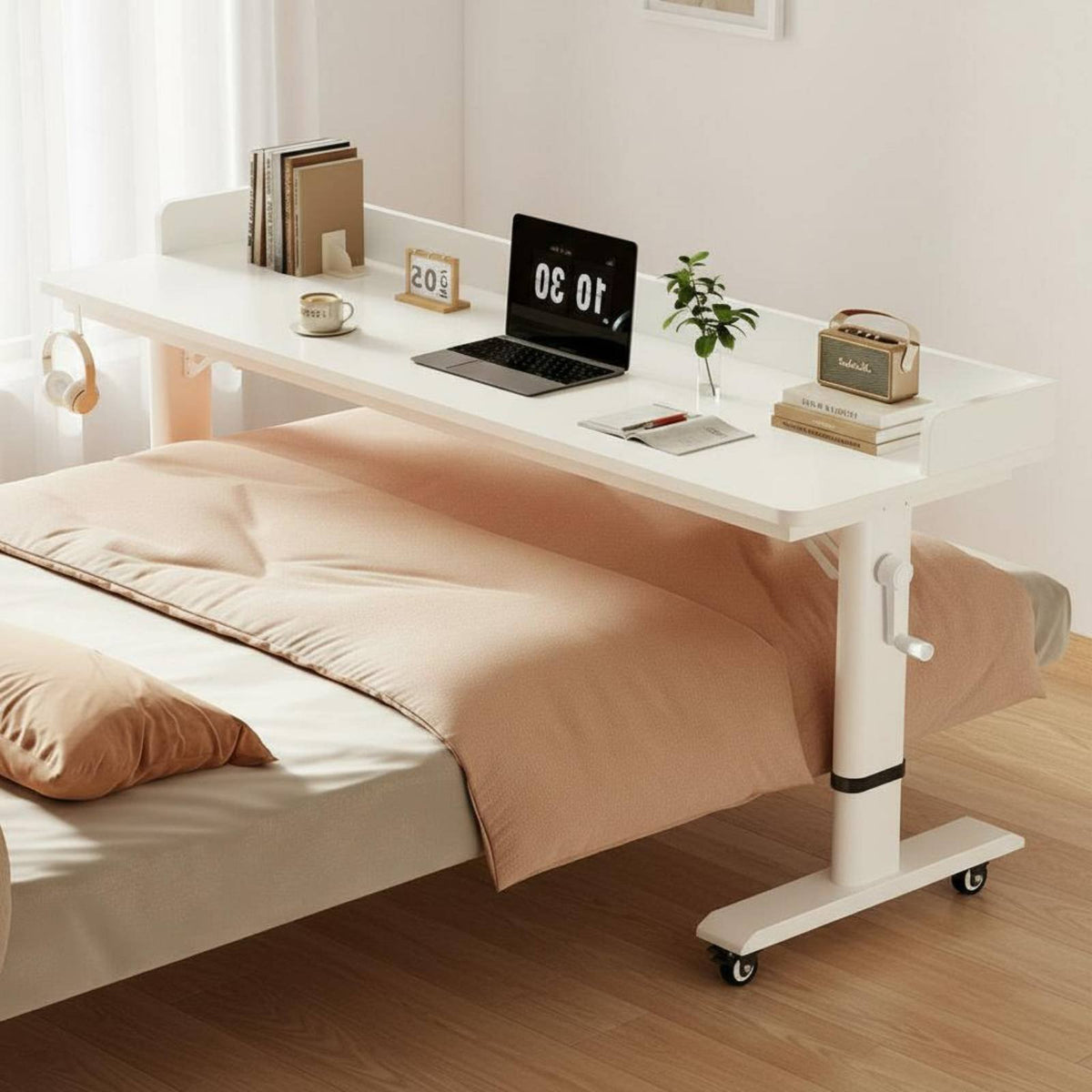 Height Adjustable Wheeled Desk Space Saving Adjustable Height Rolling Desk Multi-Functional Mobile Computer Workstation for Teens, Study Room, Bedroom