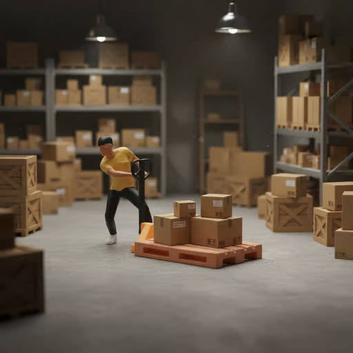 1:64 Scale Pallet Forklift Model High Simulation 1:64 Scale Man with Pallet Forklift Resin Display Scene Figure Realistic