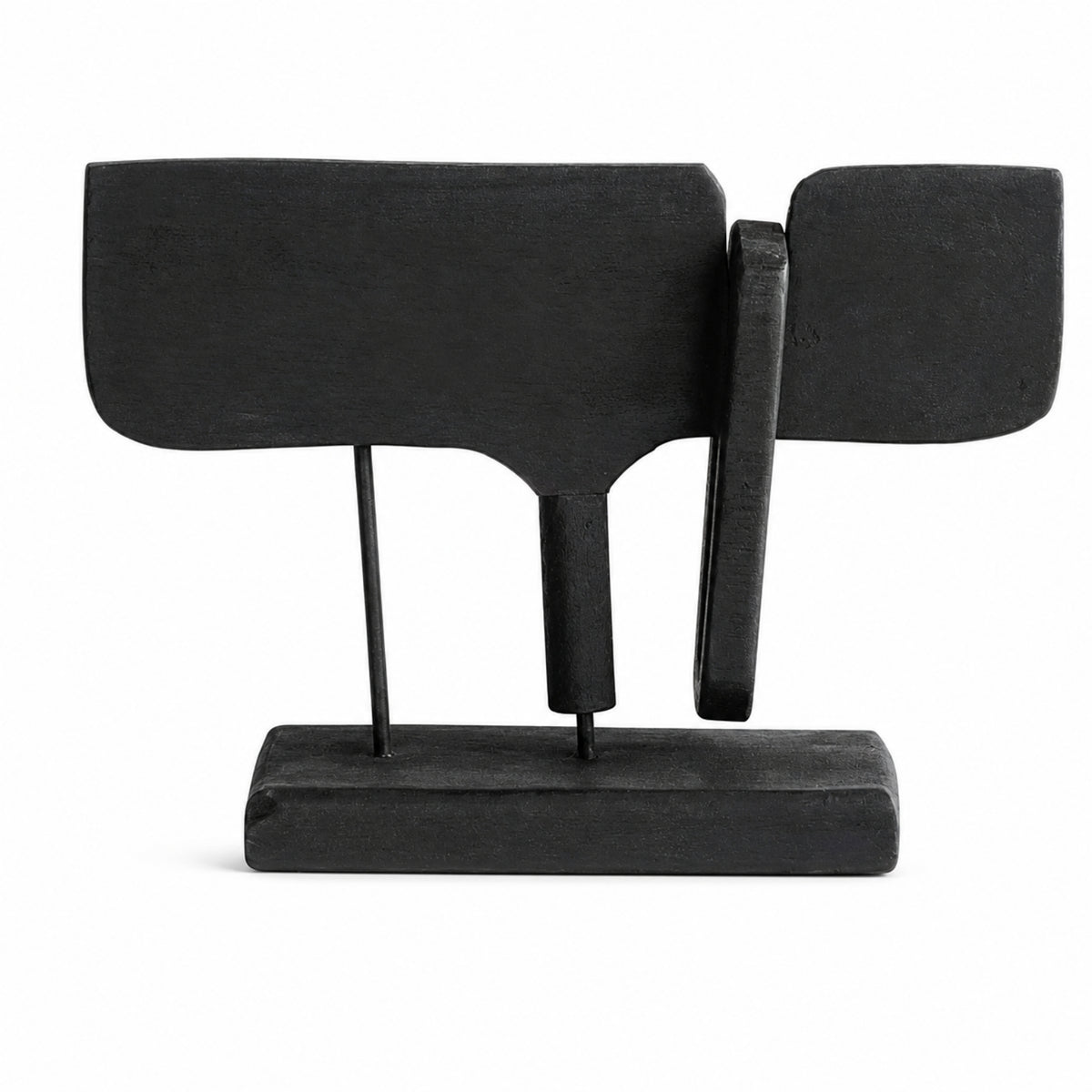 Abstract Wooden Sculpture Matte Black Shelf Decor Handmade for Living Room
