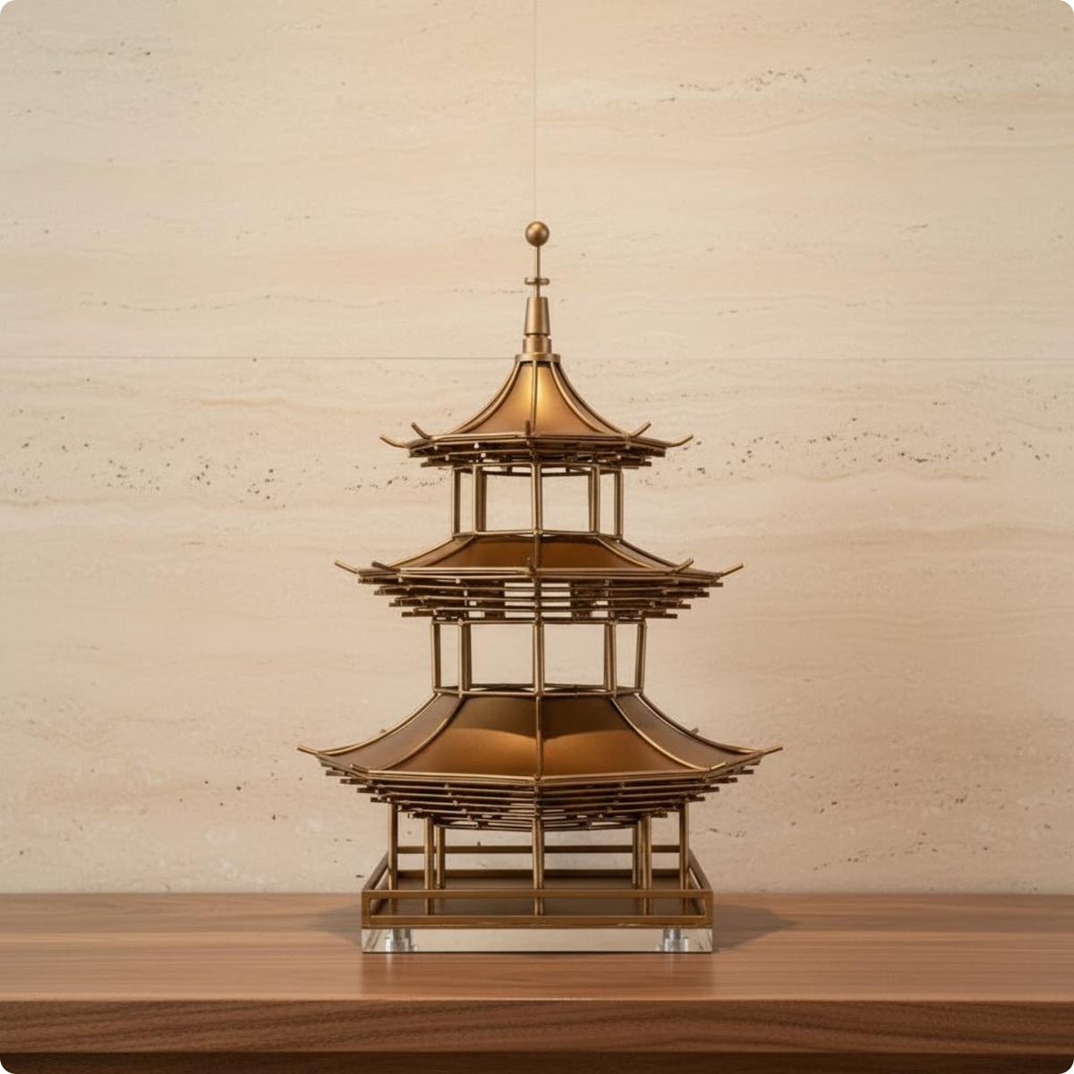 Octagonal Structure Figurine Tranquil Style Chinese Pagoda Decoration Intricate Details Table Ornament Available for Purchase Office