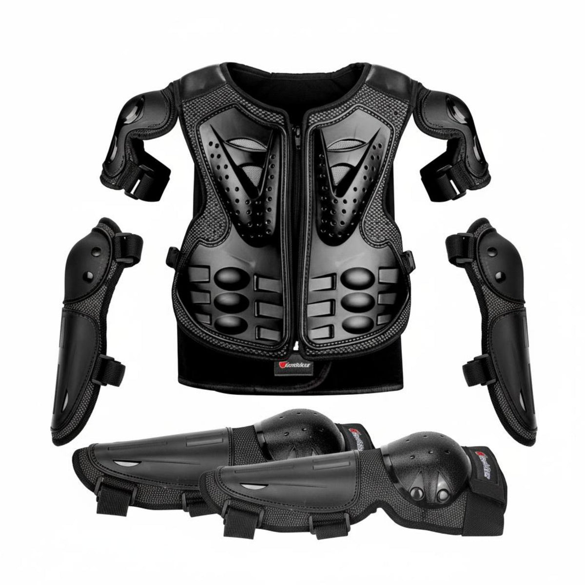 5 Pieces Shock Absorbing Kids Motorcycle Protective Suit Adjustable Straps Young Motocross Breathable Mesh Kids Safety Jacket with Knee Elbow Pads for Skiing, Skateboarding, Roller Skating