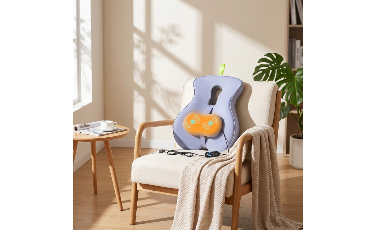 Ergonomic Back Cushion with Massage Heated Support Cushion Vibrating Memory Foam Backrest Comfortable for Drivers, Sofa