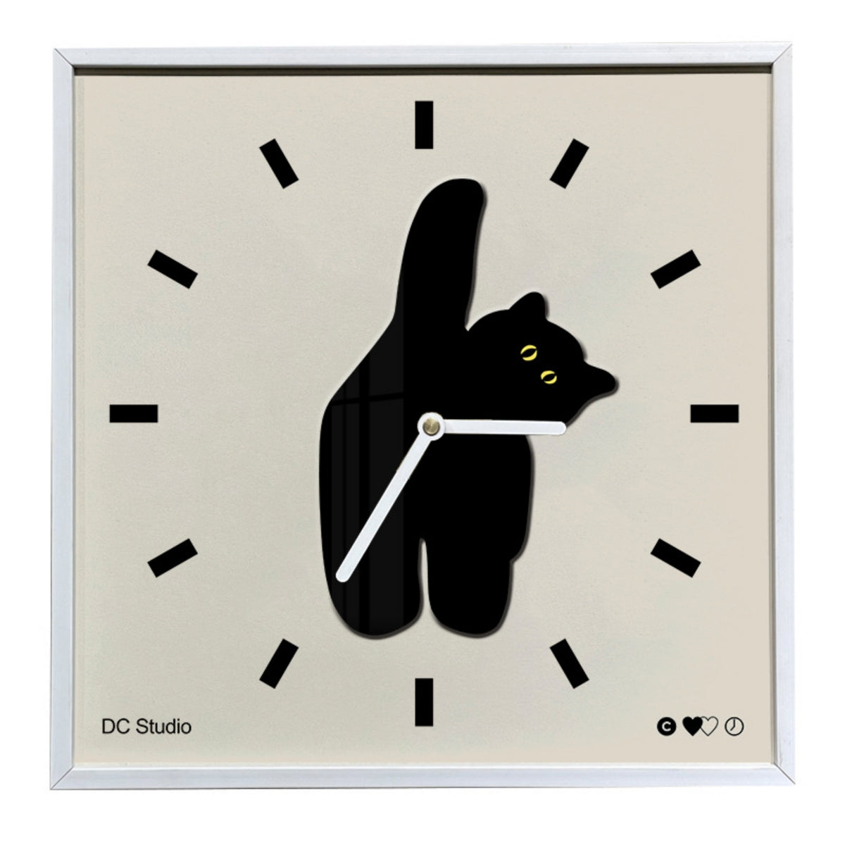 Minimalist Square Clock with Cat Silhouette Analog Square Decorative Wall Clock for Living Room