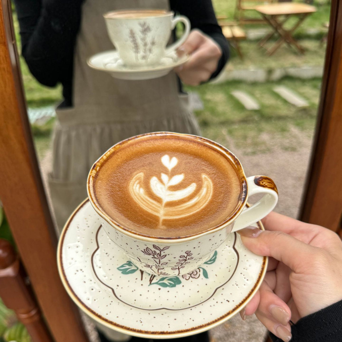 French Vintage Floral Ceramic Coffee Cup and Saucer Set