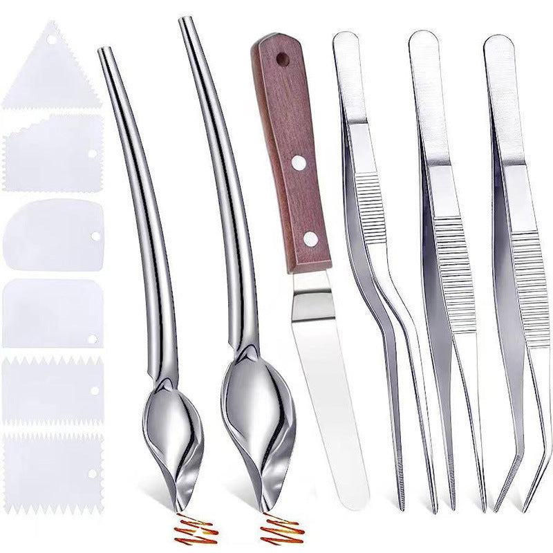 12-Piece Plating Tool Set Piping Spoon Set Cooking Drawing Decorating Spoon Stainless Steel Tweezers Sauce Drawing Spoon