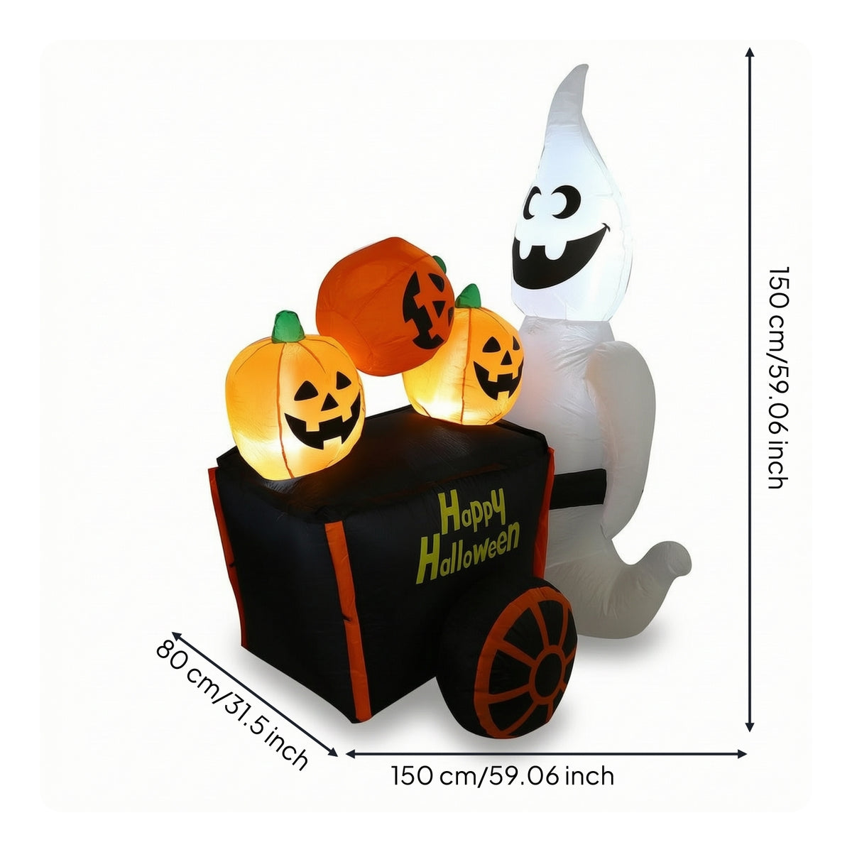Inflatable Pumpkin Cart Halloween Inflatable with LED Lights Luminous Yard Decoration for Garden