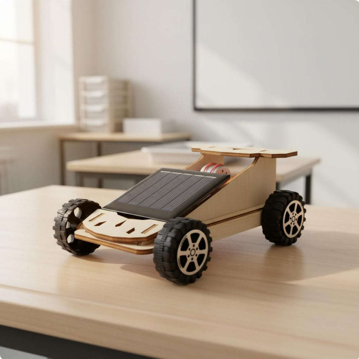 Wooden Solar Powered Car Great Gift Idea Wooden Assembly Toy for Classroom, Kids