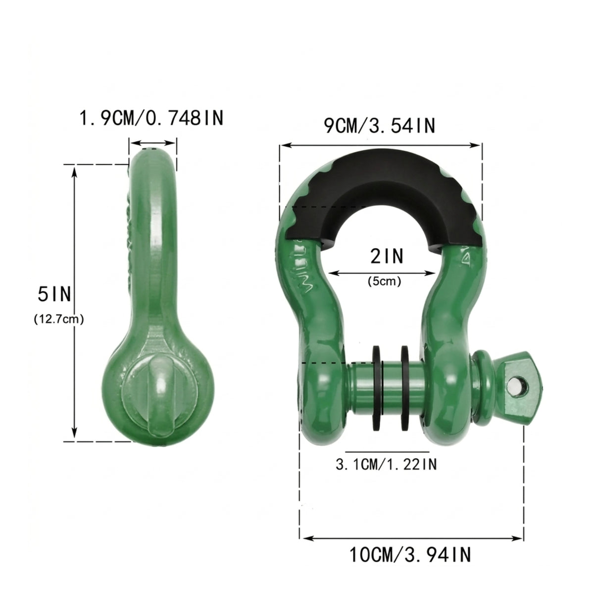 2 Pieces Protective Shackles with Rubber Sleeve Threaded Bow Shackles Smooth Shackle with Screw Pin Heavy-Duty for Truck Owners, off-Roaders, Towing, Vehicle Recovery