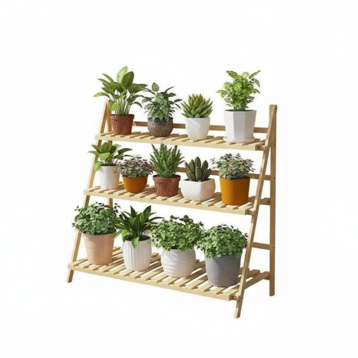 Bamboo Flower Rack Lightweight Foldable Flower Rack Good Drainage for Homeowners