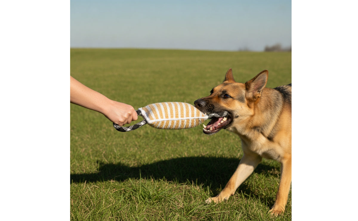 Heavy-Duty Dog Training Bite Toy Long-Lasting Jute Bite Pad Tough Jute Tug Toy Woven for Dogs, Young Dogs, Outdoor Play