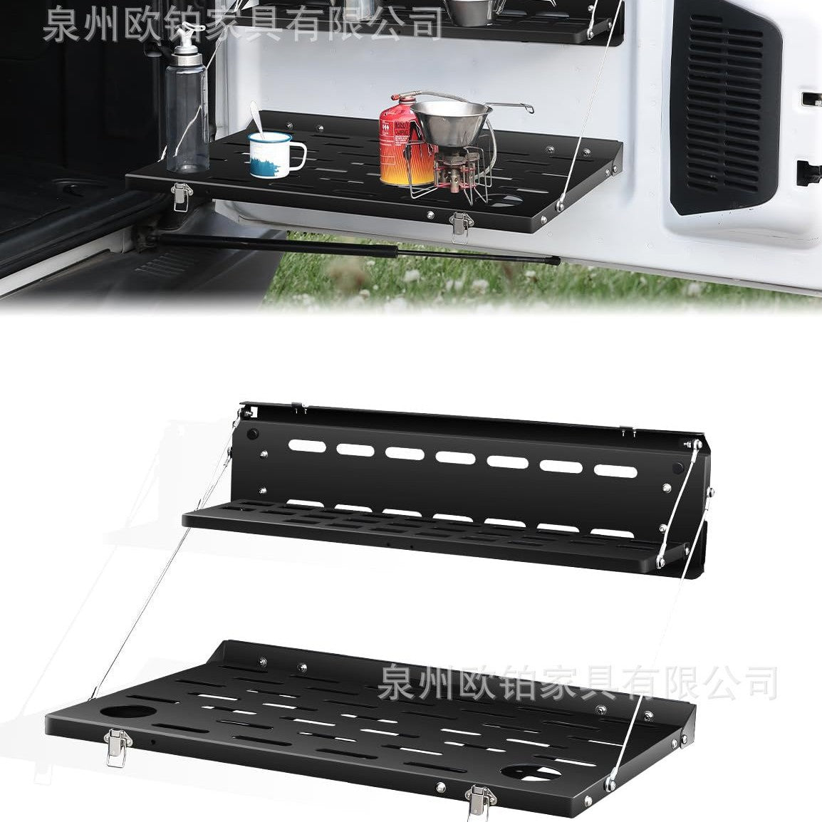 JROAD Bronco Double-Layer Tailgate Table - Foldable Shelf Storage Rack with MOLLE Panel
