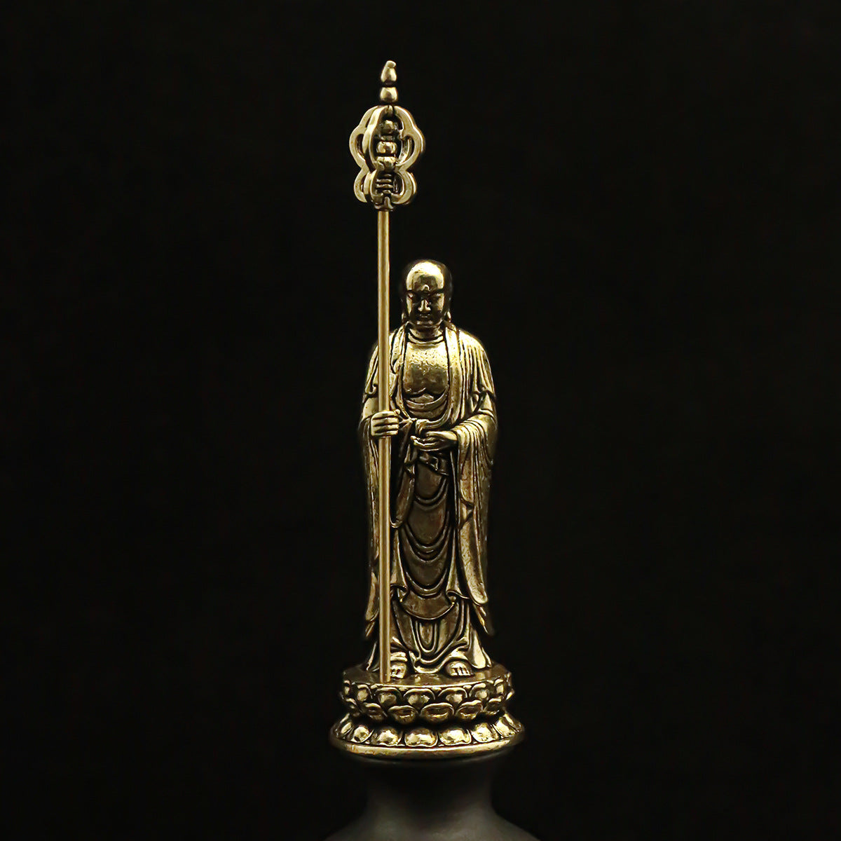 Antique Brass Ksitigarbha Bodhisattva Statue for Home or Office