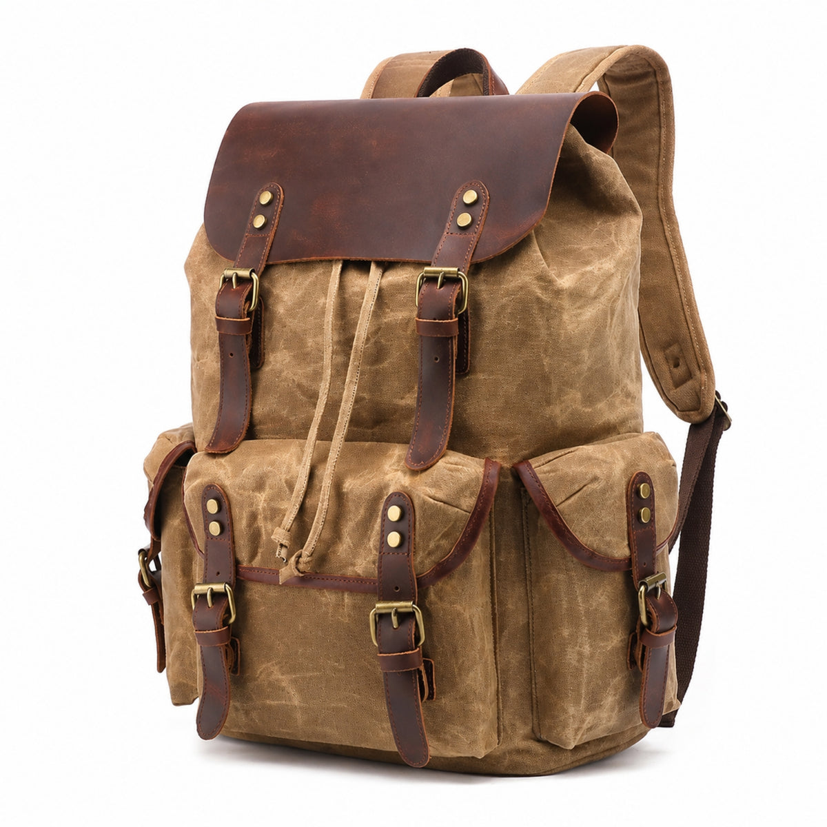 Waxed Canvas Backpack Retro Backpack with Leather Trim Classic Rucksack for Journeyers, Travel