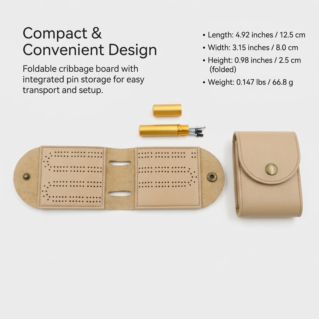 Leather Cribbage Board Case, Folding Cribbage Board Game Set with Cards and Pegs, Travel Cribbage Board for Game Nights