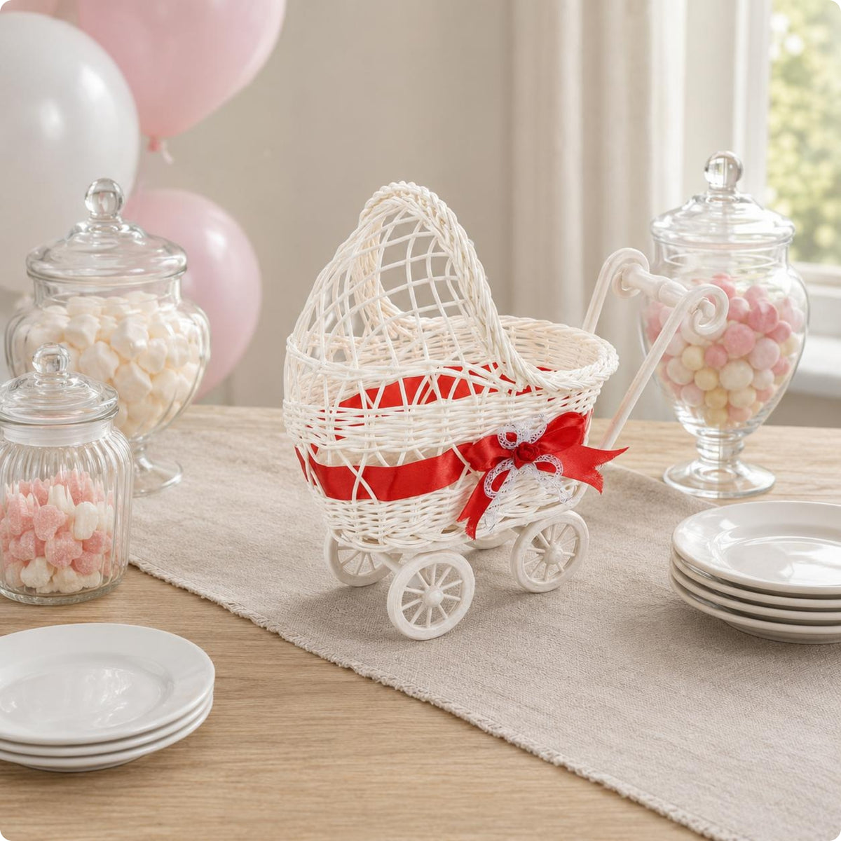 Carriage-styleStyle Woven Basket Plastic Rattan-Like Stroller Shaped Basket
