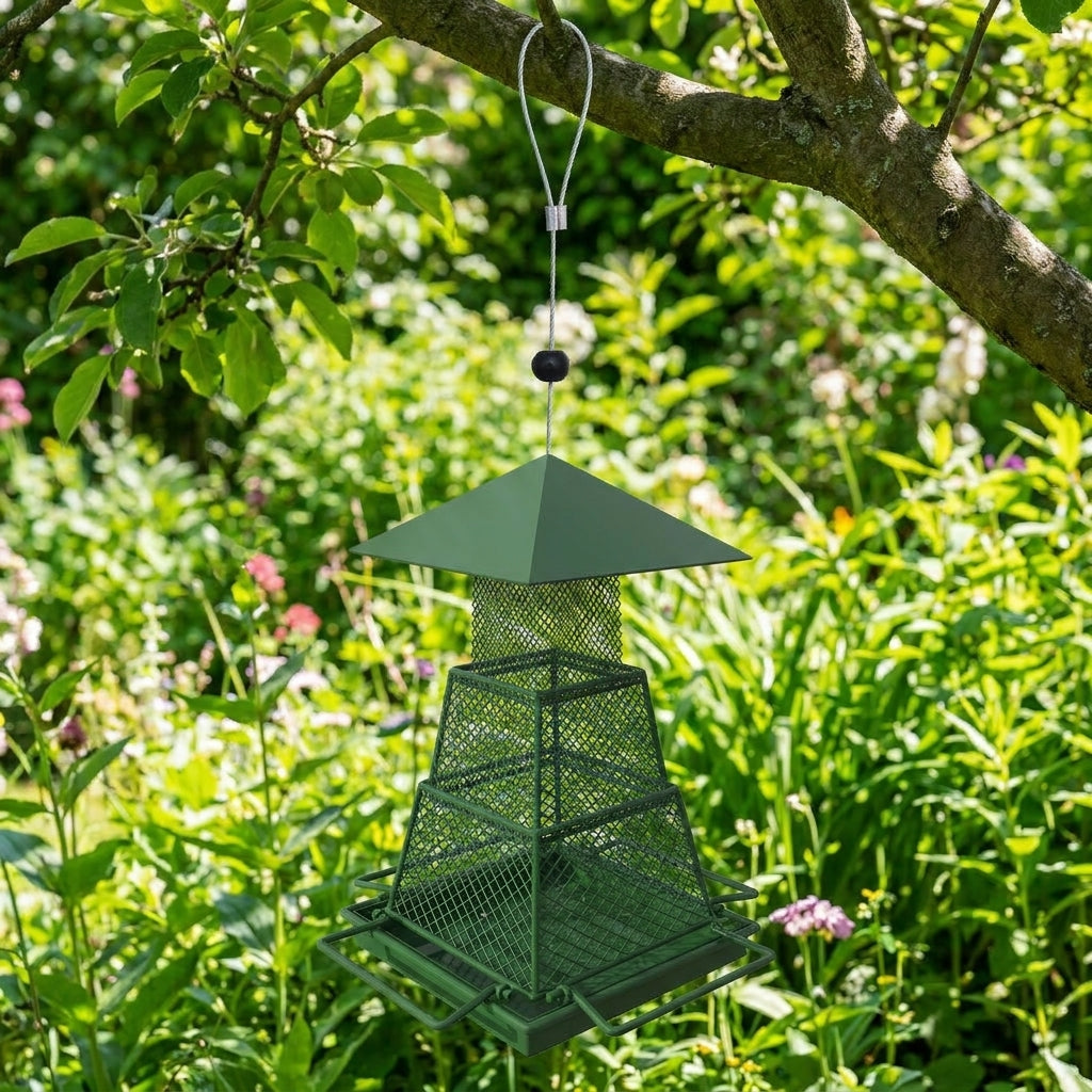 Nectar Dispenser with Retractable Style and 3 Levels, Metal Hanging Mesh Feeder with Drainage, Hanging Feeders for Garden and Patio Decor