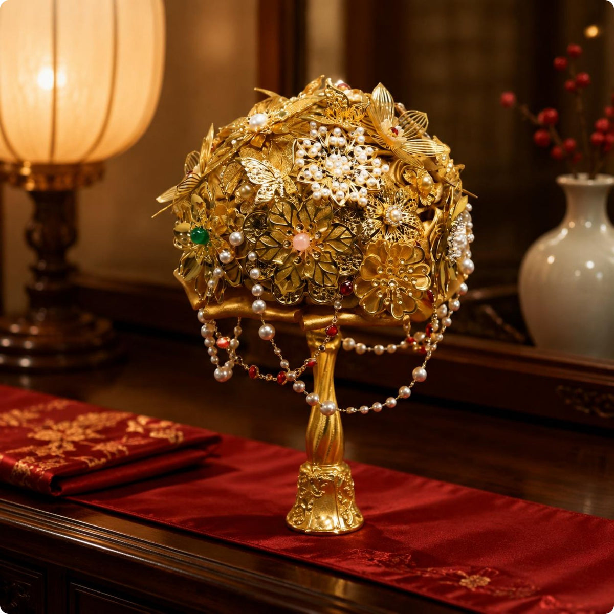 Chinese Design Bridal Floral Arrangement Rhinestones Formal Accessory Vintage