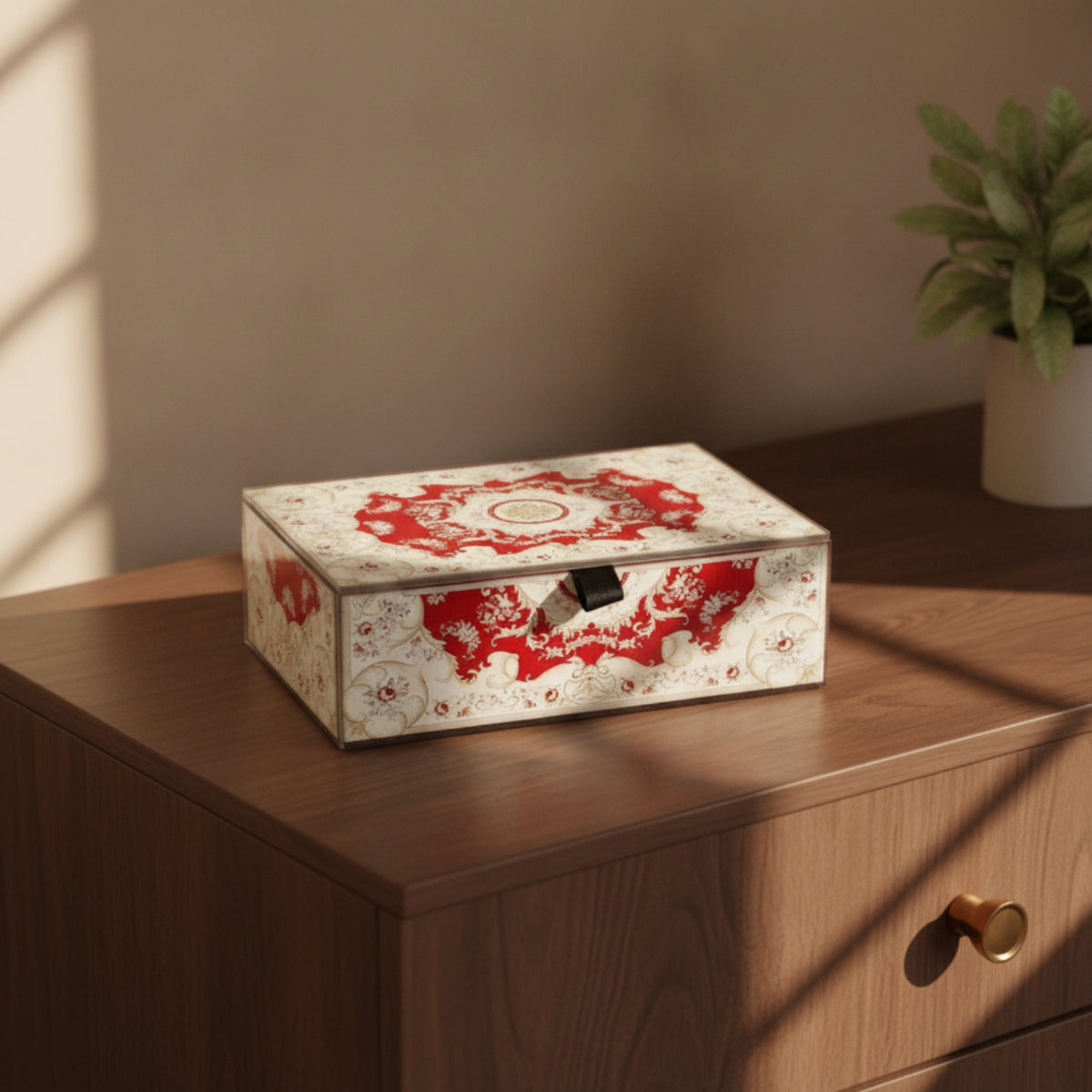 Hinged-Lid Jewelry Slender Organizer-Profile Box with Hinged-Lid Rectangular Organizer Container for Women, Girls, Dresser, Bedside Table, Vanity