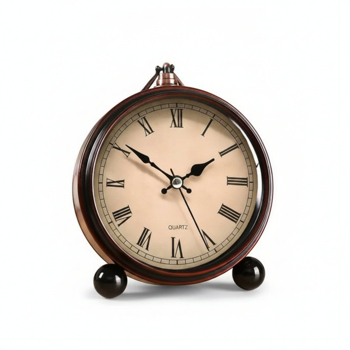 Quartz Movement Tabletop Alarm Clock Copper-Toned Rim Vintage-Style Alarm Clock