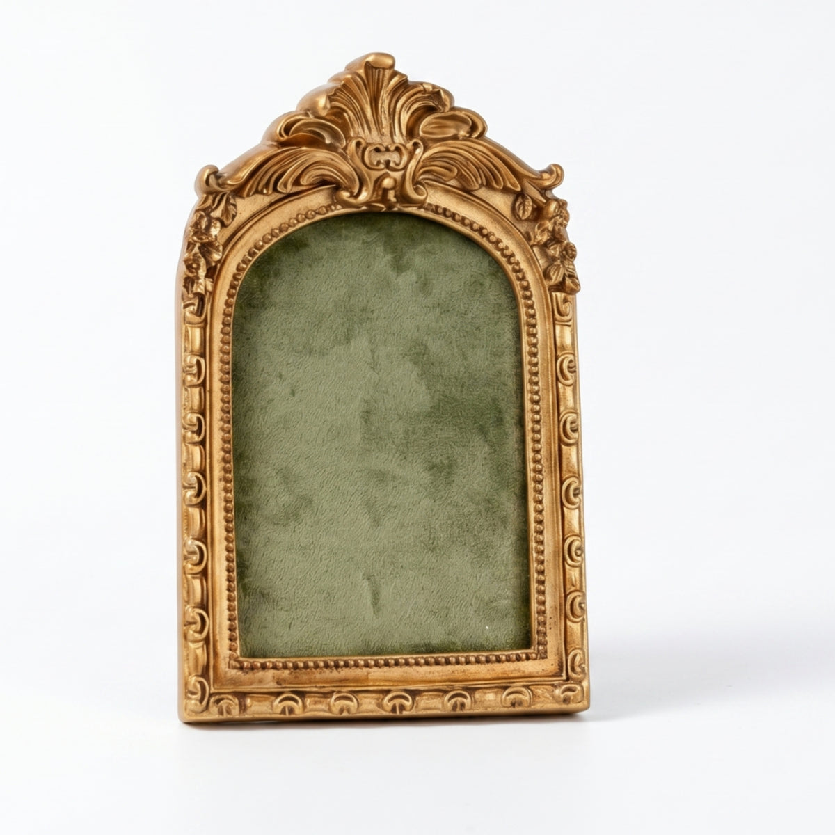 Arched Photo Frame Embossed Floral Ornate Tabletop Frame Gold Colored Table Decoration for Desktop
