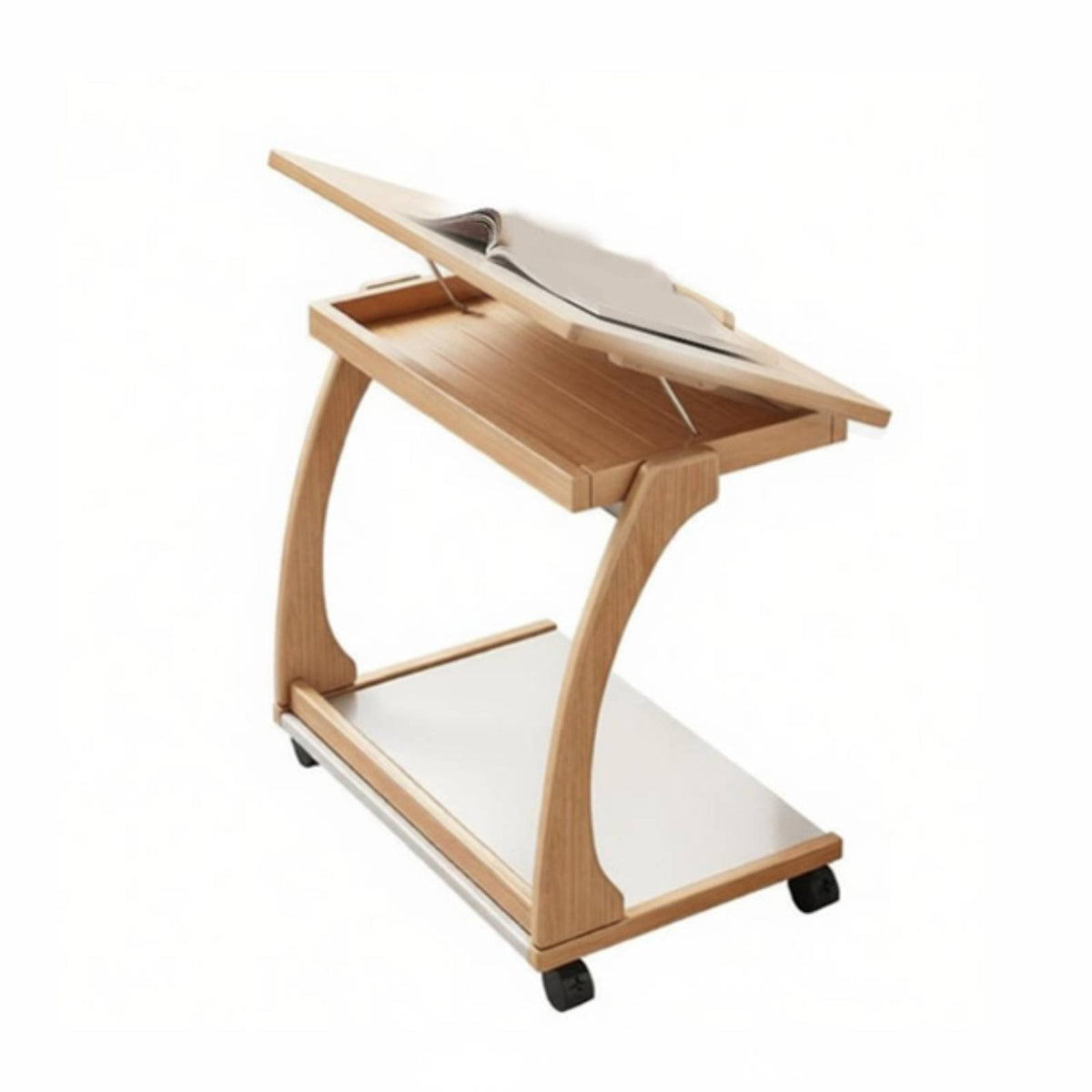 C-Shaped Rolling Table with Storage Space-Saving Household Furniture for Adults