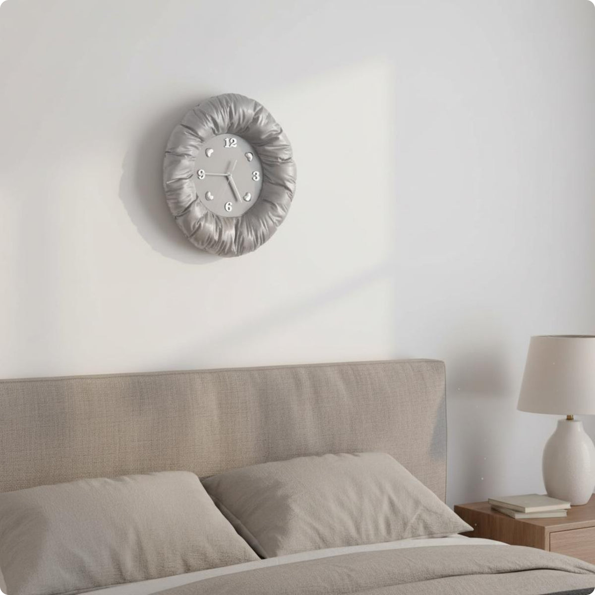 Ruched Fabric Clock 30 Cm Fabric Wall Clock Round Timepiece for Bedroom