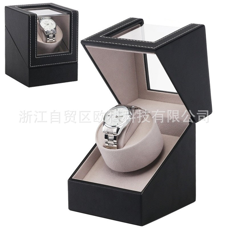 Automatic Watch Winder Box for Mechanical Watches, Black Carbon Fiber Pattern PU, EU Plug