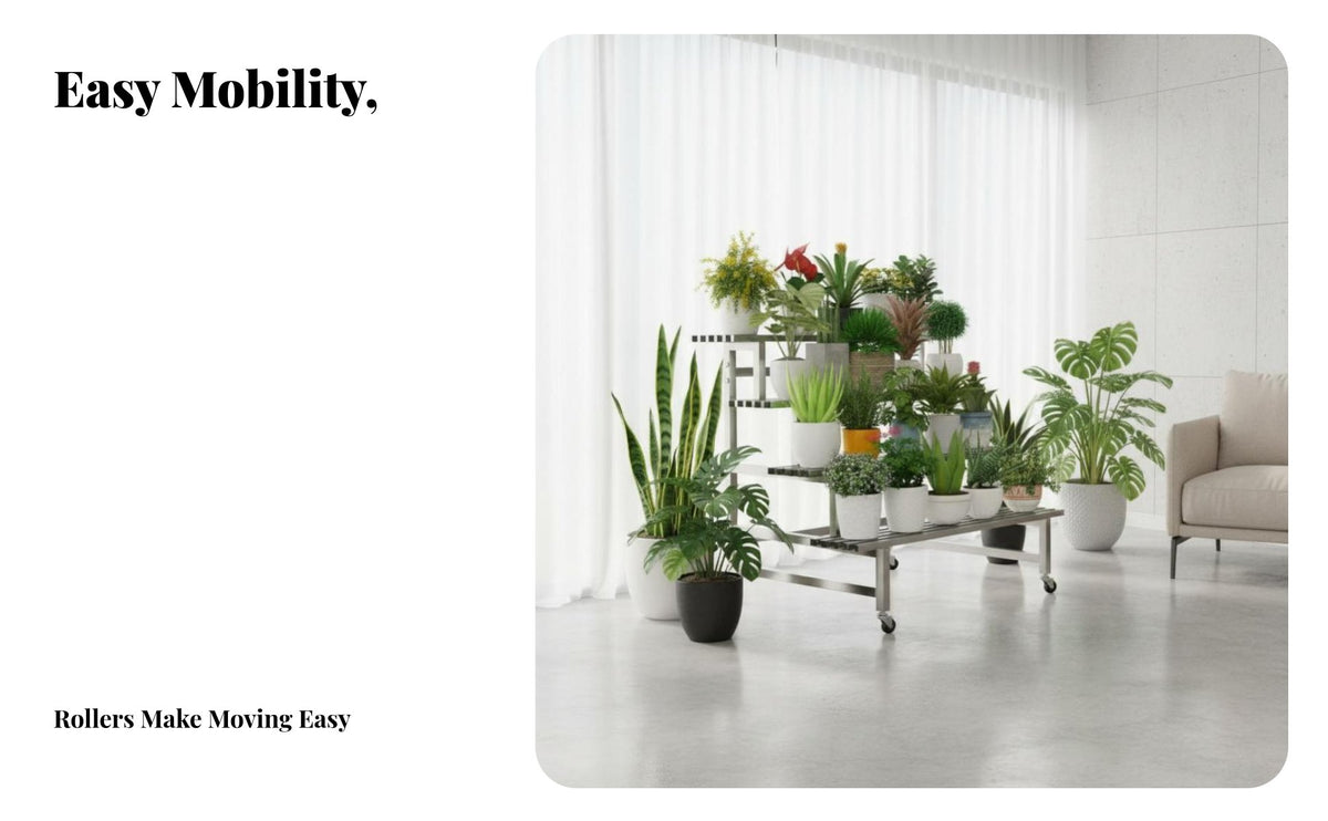 Rolling casters Multi-Level Plant Stand Indoor & Outdoor Use Tiered Planter Cart Stepped Layout Pot Holder Rack Space-Saving for Gardeners, Home Decorators, Homeowners, Balcony, Patio, Living Room, Entryway